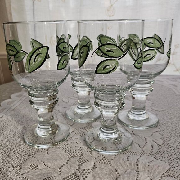 Pfaltzgraff Tango Ice Tea Glasses 14oz water goblets botanical green leaf glass - Picture 2 of 8